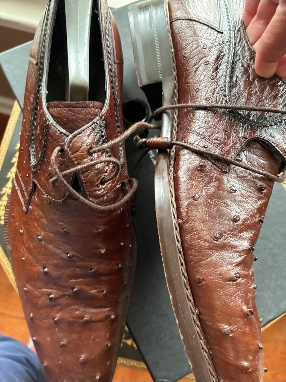 Mezlan Platinum Men’s 10.5 M Brown Romano Ostrich Leather Derby Lace-Up Shoes - Picture 4 of 16